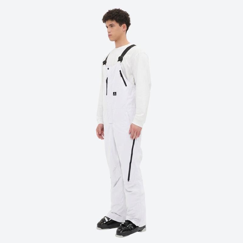 Men's breathable 3-layer suspender ski pants - white bib snow pants with white top, for powder and piste riding
