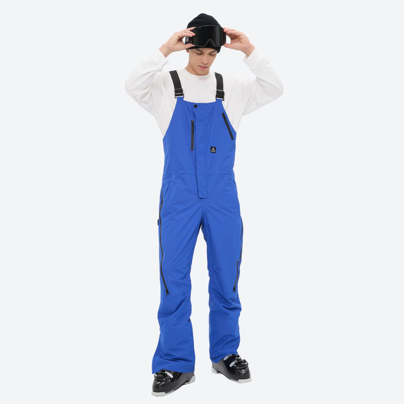 Men's minimalist bib snowboard pants with gaiters - blue bib snow pants, for skiing and snowboarding