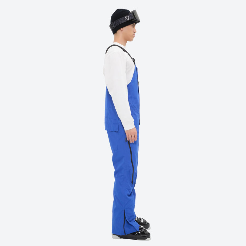 Men's breathable 3-layer suspender ski pants - blue bib snow pants with white top, for powder and piste riding