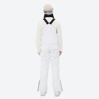 
                  
                    Women's minimalist bib snowboard pants with gaiters - white bib snow pants with white top, for resort and backcountry days
                  
                