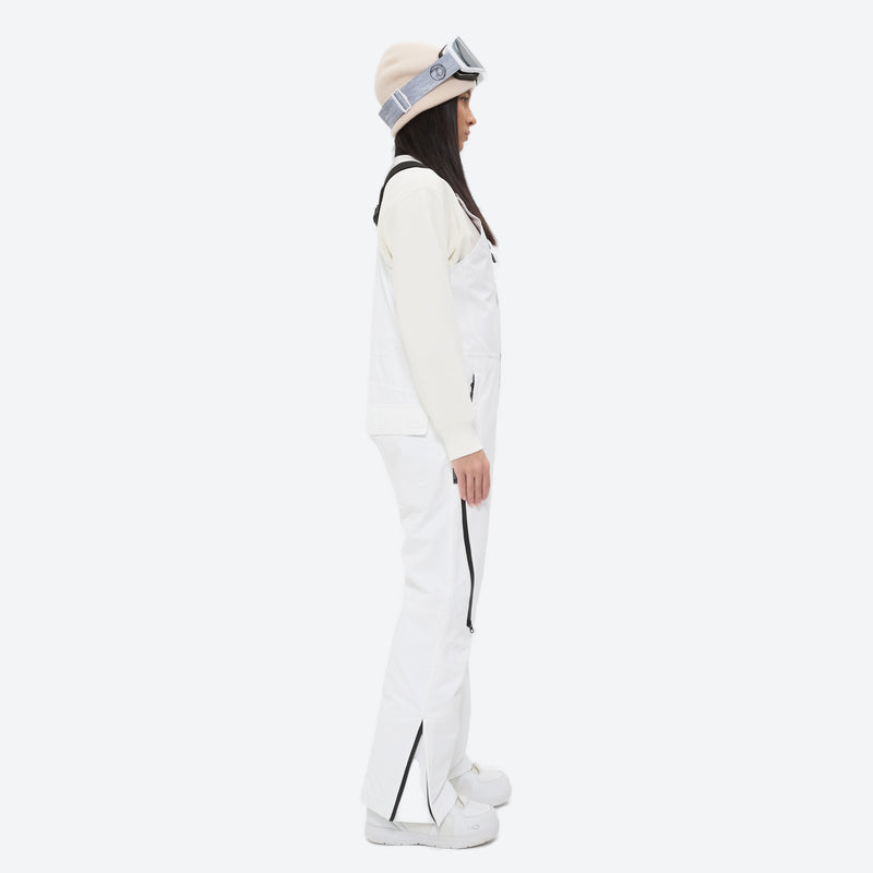 Women's breathable 3-layer suspender ski pants - white bib snow pants with white top, for skiing and snowboarding