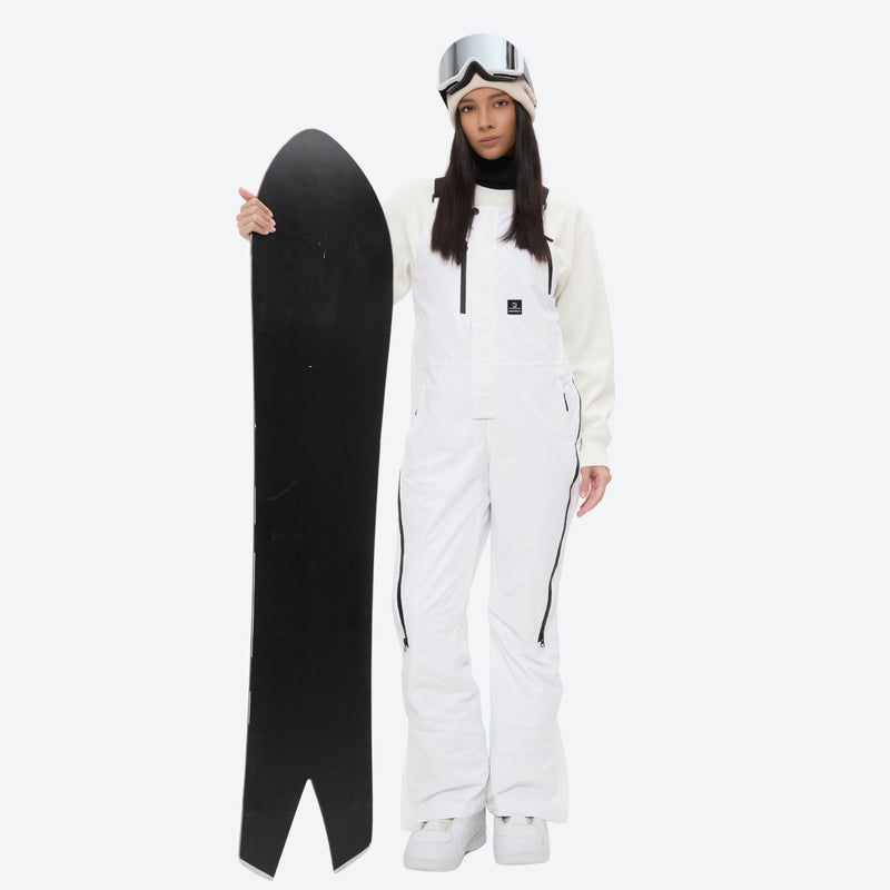 Women's waterproof 3L bib snow pants - white bib snow pants, for skiing and snowboarding