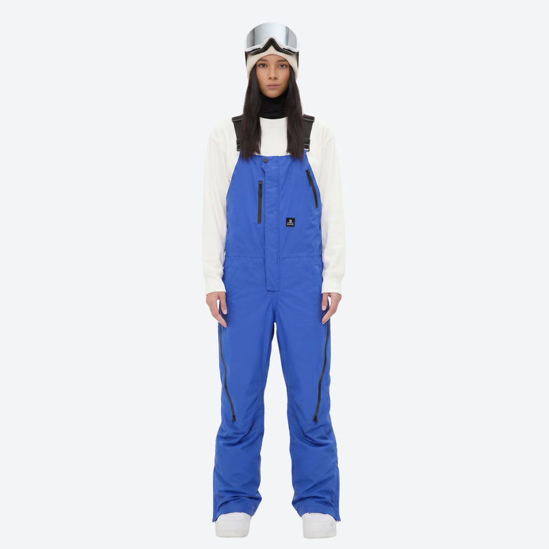 Women's breathable 3-layer suspender ski pants - blue bib snow pants with white top, for cold-weather winter sports