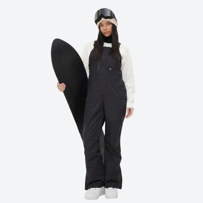 Women's breathable 3-layer suspender ski pants - black bib snow pants, for powder and piste riding