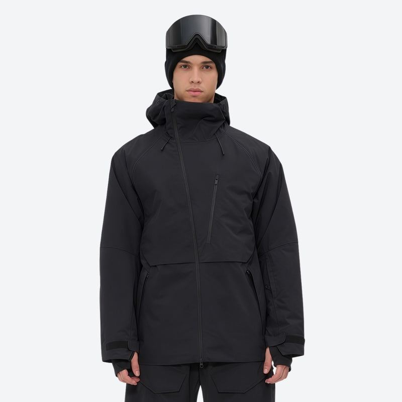 Men's breathable balloon snow pants set - black jacket, on-model front view, for powder days and winter commute