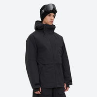 
                  
                    Men's 3-layer snowboard pants with jacket - black jacket, on-model three-quarter front view, for cold-weather winter sports
                  
                