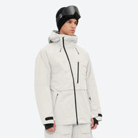 
                  
                    Men's breathable balloon snow pants set - white jacket, on-model three-quarter front view, for resort and street wear
                  
                