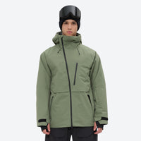 
                  
                    Men's 3-layer snowboard pants with jacket - sage green jacket, on-model front view, for skiing and snowboarding
                  
                