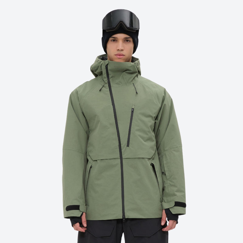 Men's 3-layer snowboard pants with jacket - sage green jacket, on-model front view, for skiing and snowboarding