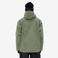 
                  
                    Men's waterproof 3L snow pants and jacket series - sage green jacket, on-model back view, for skiing and snowboarding
                  
                