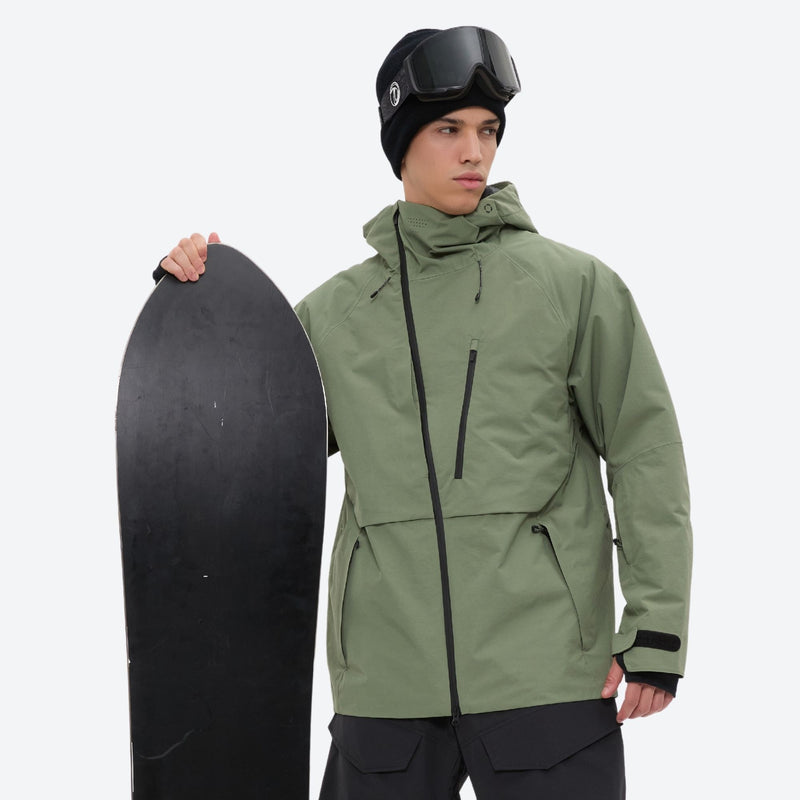 Men's breathable balloon snow pants set - sage green jacket, for resort and street wear