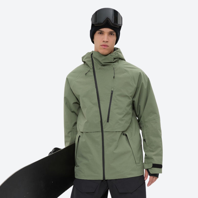 Men's 3-layer snowboard pants with jacket - sage green jacket, for powder days and winter commute