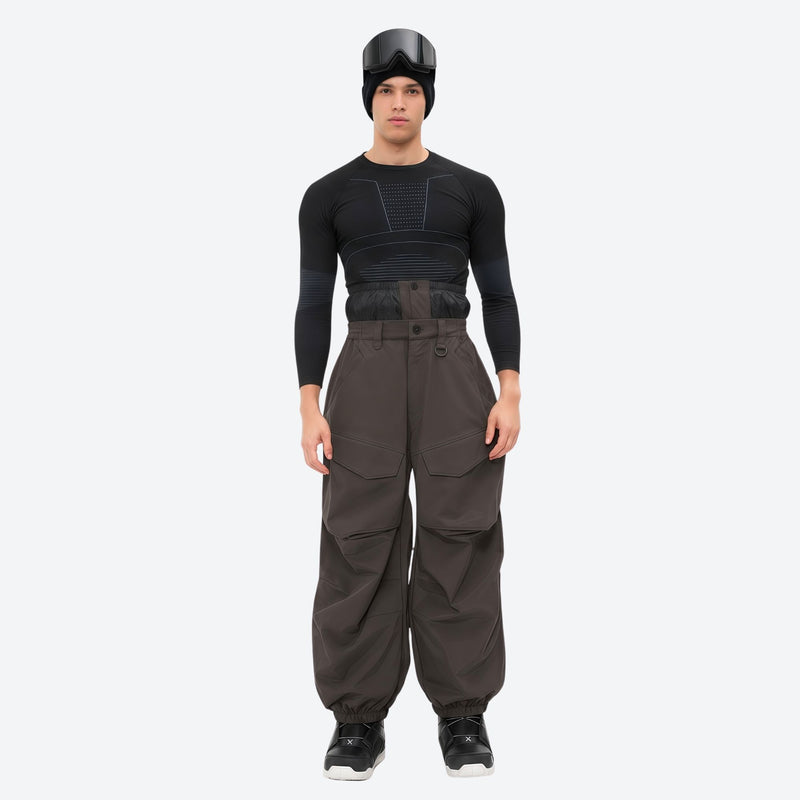 Men's waterproof 3L snow pants and jacket series - coffee brown snow pants with black top, for cold-weather winter sports