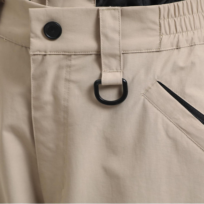 Men's breathable balloon snow pants set - tan snow pants, waist ring close-up detail, for skiing and snowboarding