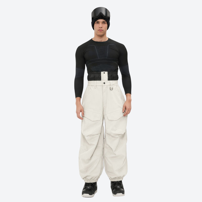 Men's breathable balloon snow pants set - white snow pants with black top, for cold-weather winter sports
