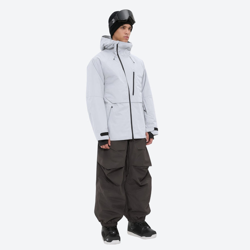 Men's 3-layer snowboard pants with jacket - light gray jacket with coffee brown pants, for resort and street wear