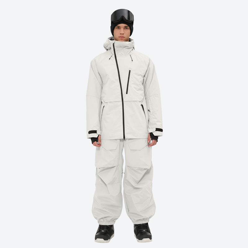 Men's waterproof 3L snow pants and jacket series - white jacket with white pants, for resort and street wear