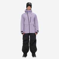 
                  
                    Men's waterproof 3L snow pants and jacket series - lavender jacket with black pants, for cold-weather winter sports
                  
                