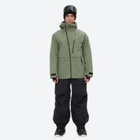 
                  
                    Men's 3-layer snowboard pants with jacket - sage green jacket with black pants, for resort and street wear
                  
                