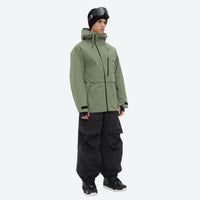 
                  
                    Men's waterproof 3L snow pants and jacket series - sage green jacket with black pants, for powder days and winter commute
                  
                