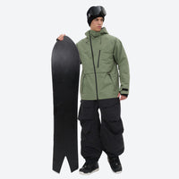 
                  
                    Men's 3-layer snowboard pants with jacket - sage green jacket with black pants, for cold-weather winter sports
                  
                