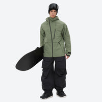 
                  
                    Men's breathable balloon snow pants set - sage green jacket with black pants, for powder days and winter commute
                  
                