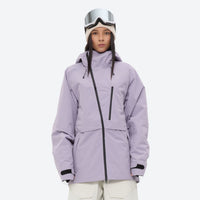 
                  
                    Women's breathable balloon snow pants set - lavender jacket, on-model front view, for resort and street wear
                  
                