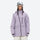Women's breathable balloon snow pants set - lavender jacket, on-model front view, for resort and street wear