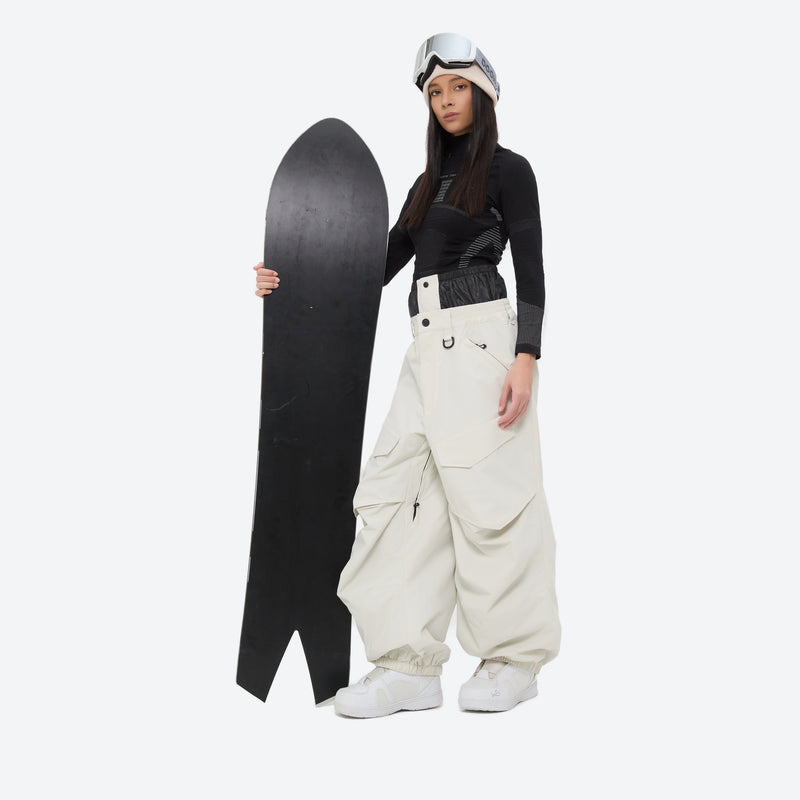 Women's 3-layer snowboard pants with jacket - white snow pants with black top, for skiing and snowboarding