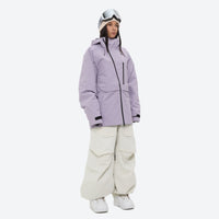 
                  
                    Women's 3-layer snowboard pants with jacket - lavender jacket with white pants, for powder days and winter commute
                  
                