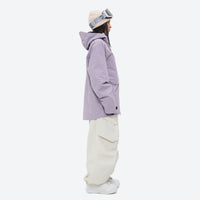 
                  
                    Women's waterproof 3L snow pants and jacket series - lavender jacket with white pants, for cold-weather winter sports
                  
                