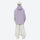 Women's breathable balloon snow pants set - lavender jacket with white pants, on-model back view, for skiing and snowboarding
