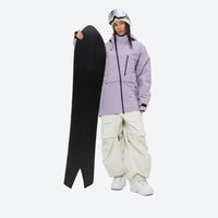 
                  
                    Women's breathable balloon snow pants set - lavender jacket with white pants, for resort and street wear
                  
                