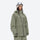 Women's breathable balloon snow pants set - sage green jacket, on-model three-quarter front view, for skiing and snowboarding