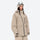 Women's breathable balloon snow pants set - tan jacket, on-model three-quarter front view, for skiing and snowboarding