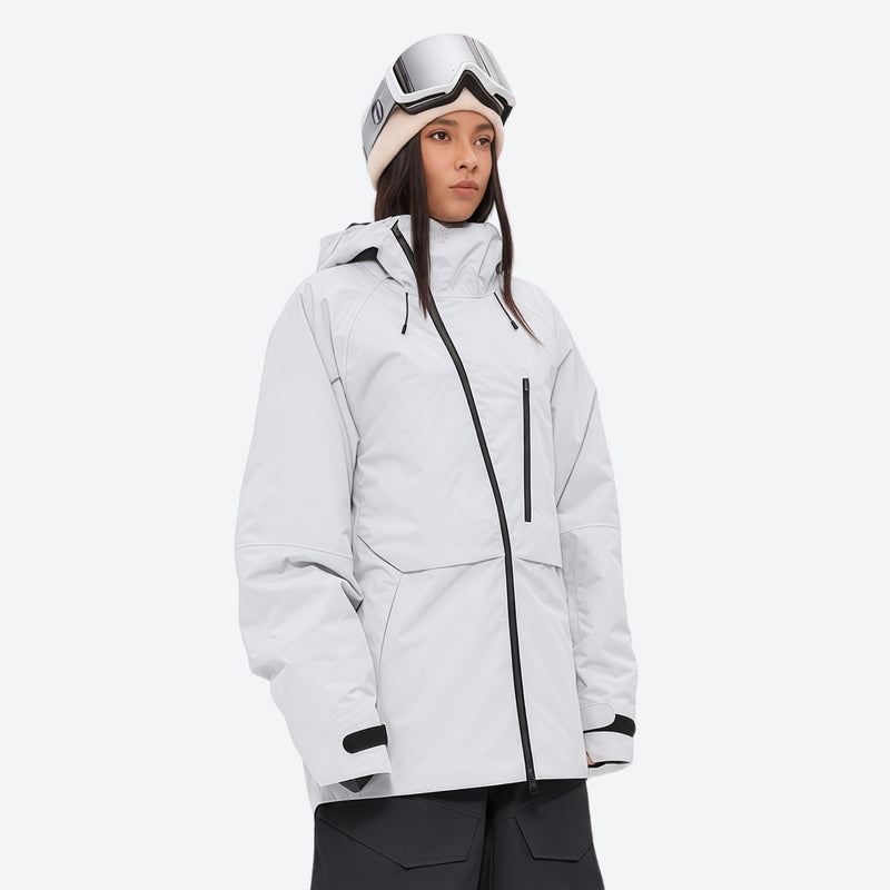 Women's breathable balloon snow pants set - white jacket, for powder days and winter commute
