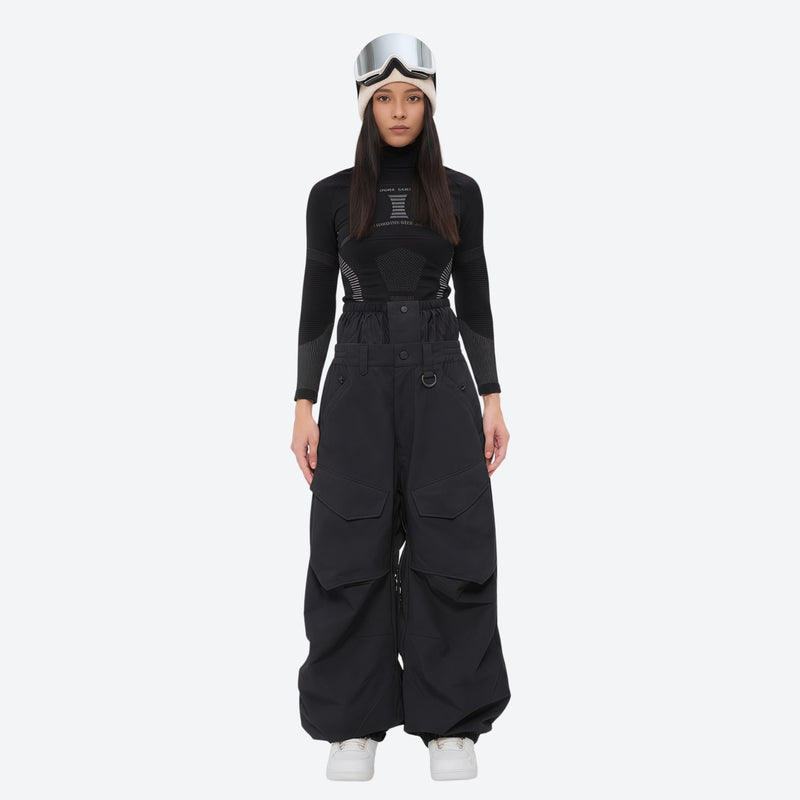 Women's 3-layer snowboard pants with jacket - black snow pants with black top, for cold-weather winter sports