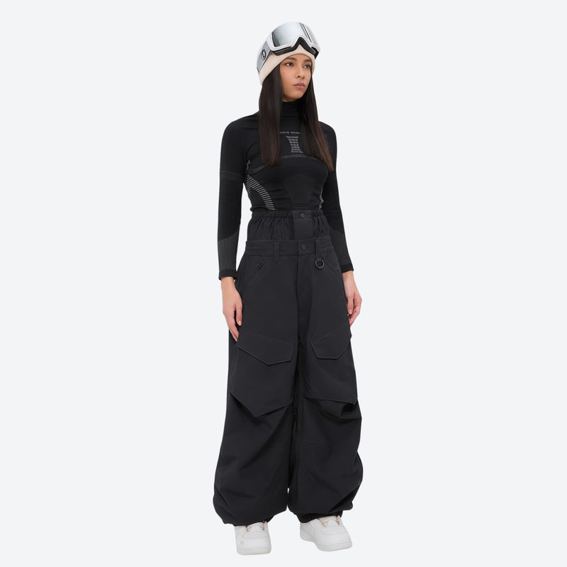 Women's waterproof 3L snow pants and jacket series - black snow pants with black top, for skiing and snowboarding