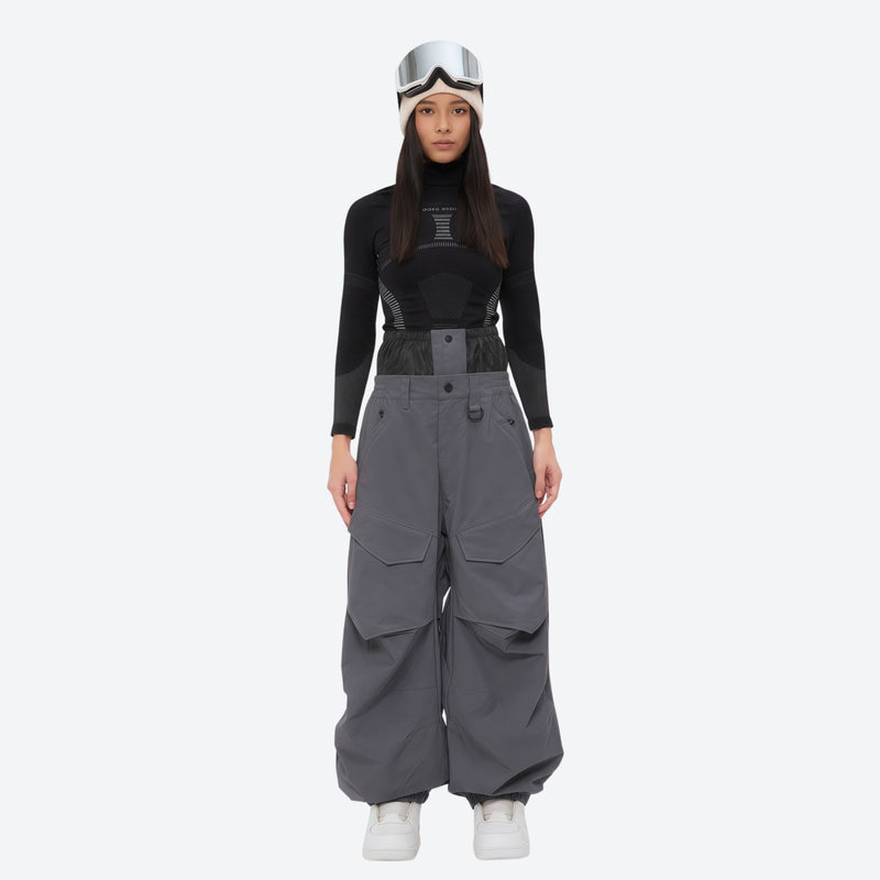 Women's waterproof 3L snow pants and jacket series - gray snow pants with black top, for powder days and winter commute