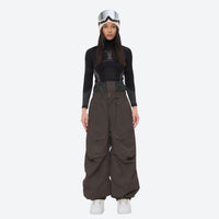 
                  
                    Women's breathable balloon snow pants set - coffee brown snow pants with black top, for cold-weather winter sports
                  
                