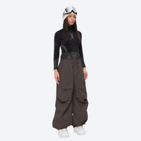 
                  
                    Women's breathable balloon snow pants set - coffee brown snow pants with black top, for resort and street wear
                  
                
