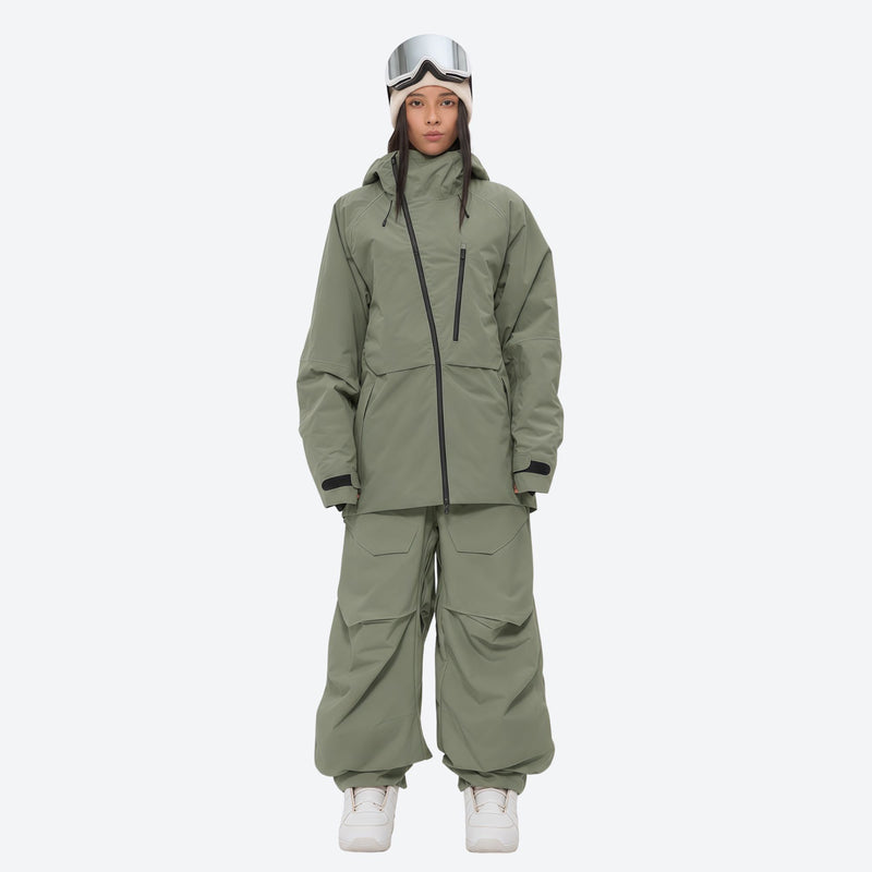 Women's 3-layer snowboard pants with jacket - sage green jacket with sage pants, for skiing and snowboarding