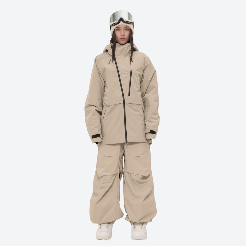 Women's waterproof 3L snow pants and jacket series - tan jacket with tan pants, for skiing and snowboarding