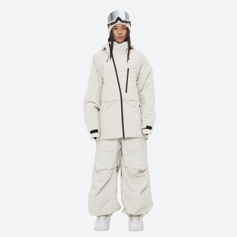 Women's breathable balloon snow pants set - white jacket with white pants, for cold-weather winter sports