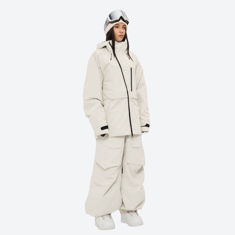 Women's 3-layer snowboard pants with jacket - white jacket with white pants, for skiing and snowboarding