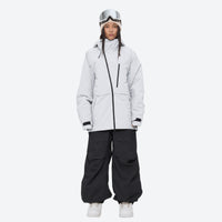 
                  
                    Women's breathable balloon snow pants set - white jacket with black pants, for skiing and snowboarding
                  
                