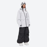 
                  
                    Women's 3-layer snowboard pants with jacket - white jacket with black pants, for resort and street wear
                  
                