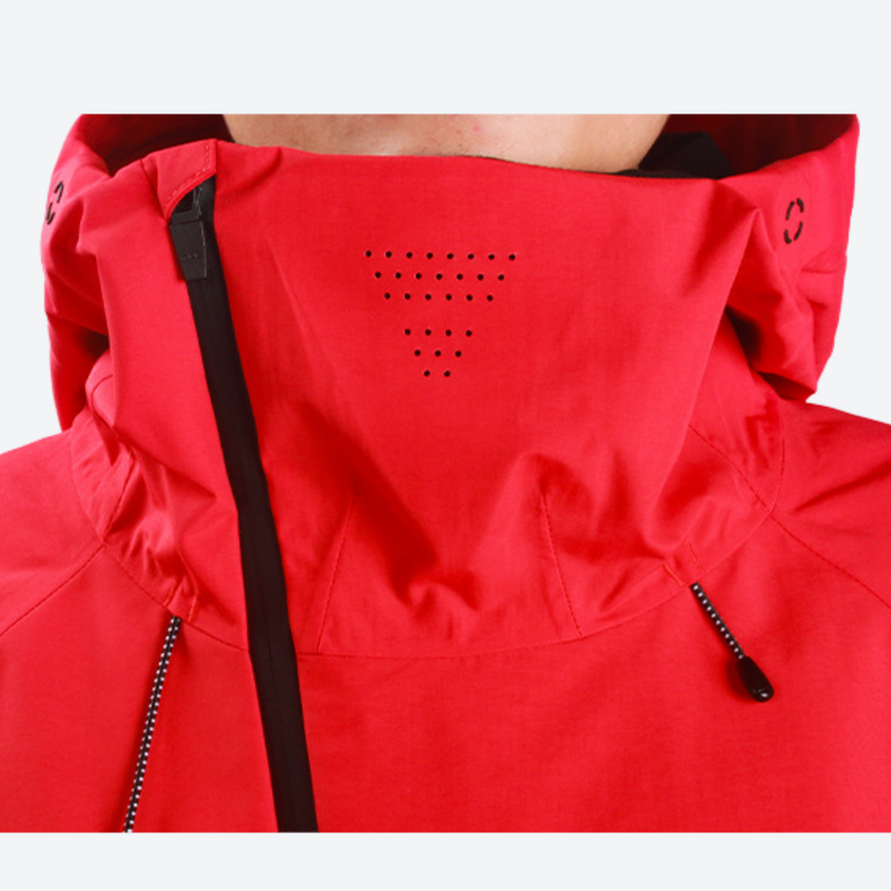 Women's 3-layer snowboard pants with jacket - red, collar close-up detail, for resort and street wear