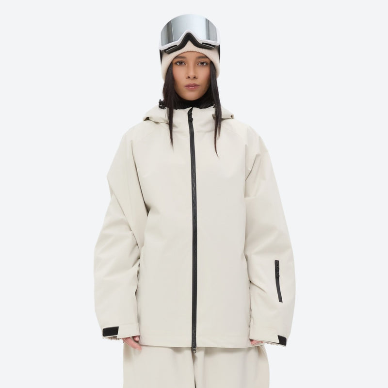 Women's minimalist breathable ski jacket set - cream jacket with cream pants, for powder days and winter commute