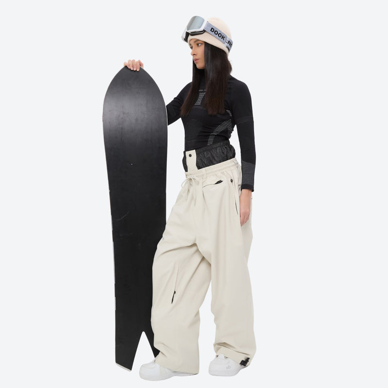 Women's minimalist breathable ski jacket set - cream jacket with cream pants, for resort and street wear